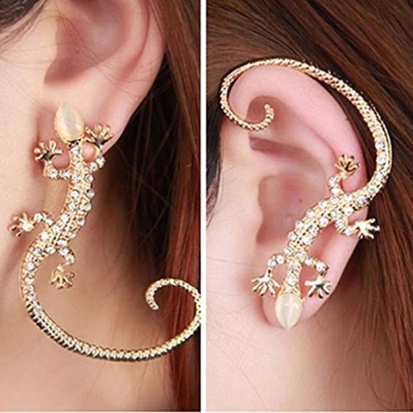 Lakeview Apparel Jewelry - Gold Rhinestone Lizard Gecko Pierced Cuff Earring